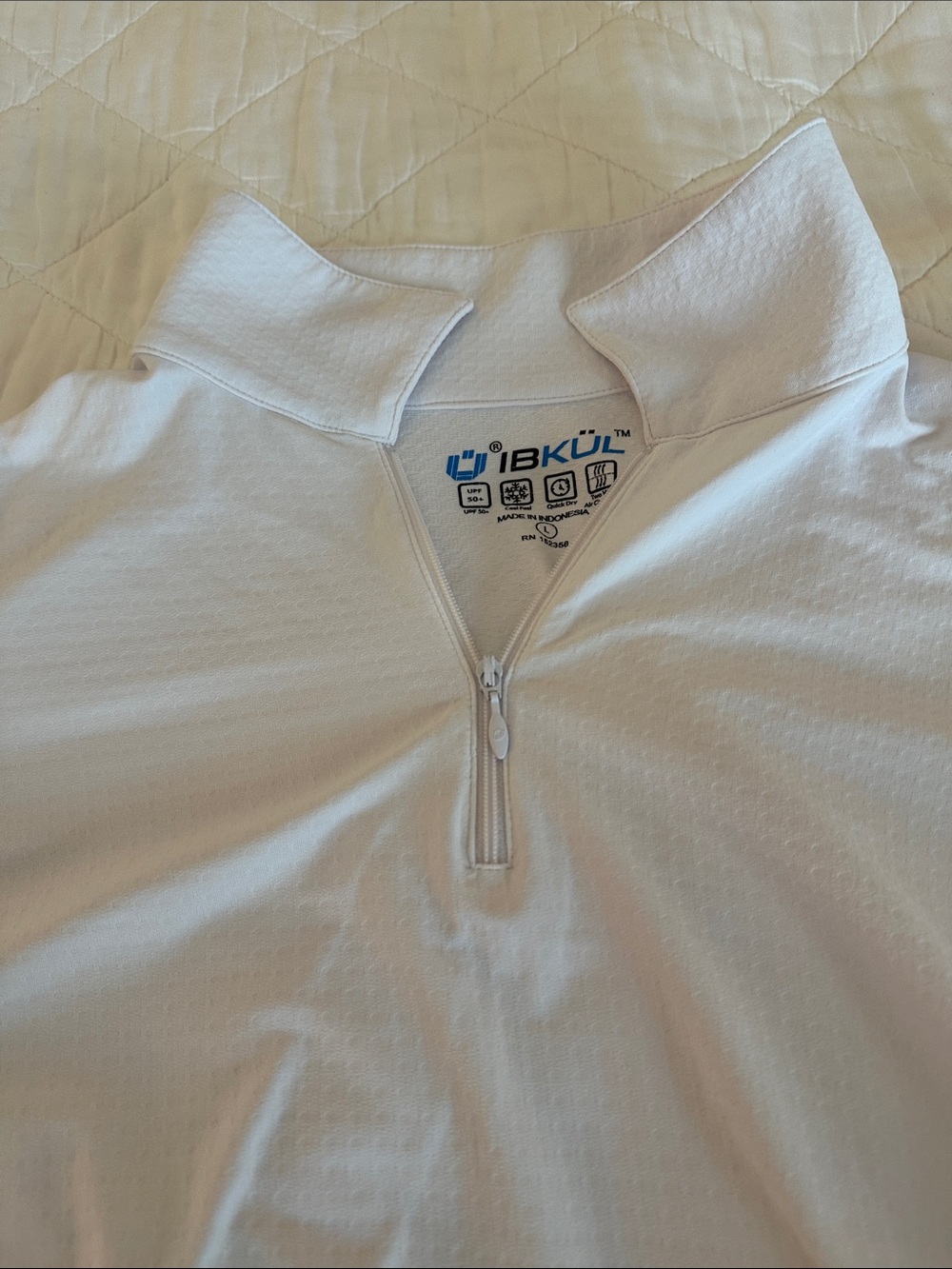 IBKUL White Long Sleeve Zip Polo Top